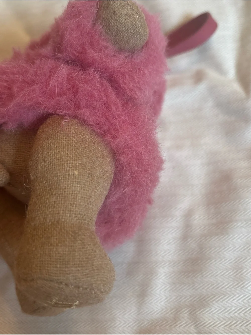 MaxMara Brown Bear Bag Charm with Pink Wool Fur Coat and Gold Hardware